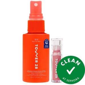 Tower 28 SOS Daily Rescue Facial Spray & ShineOn Lip Jelly in Pistachio